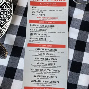 Happy hour menu