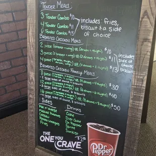 Soft open menu Apr 2024. Chicken tendies, &amp; Broasted chicken only available right now.