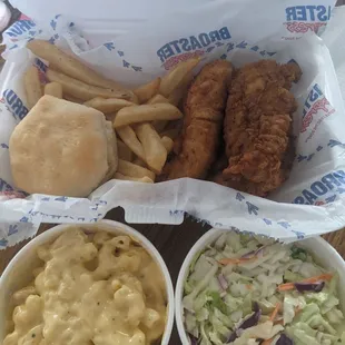 3 piece Chicken tendies w/ Mac &amp; Cole slaw