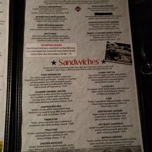 a menu for burgers and sandwiches