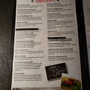 a menu for appetizers