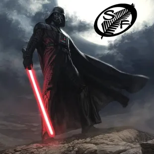 dart vader with a red light saber