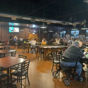 Inside, lots of seating.