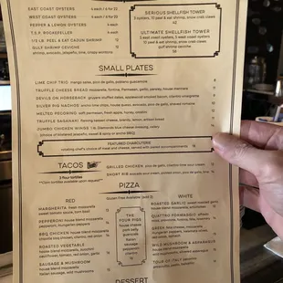 Dinner menu