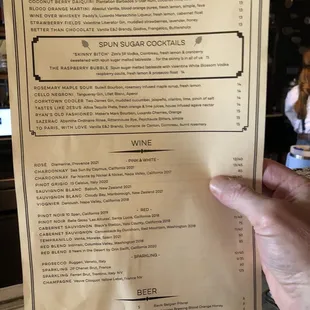 Drink menu