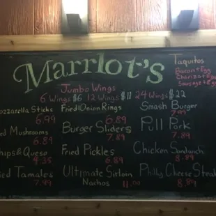 a menu on a blackboard