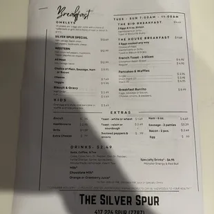 Breakfast menu