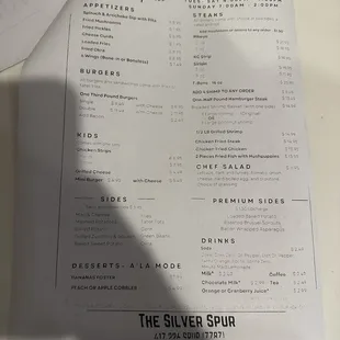 Dinner menu