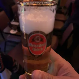 This is the Heinrich Reissdorf Kolsch. A delightful, light, refreshing beer that is always available here.