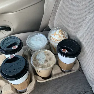 Ice vanilla latte, caramel frap, vanilla frap, hot coffees