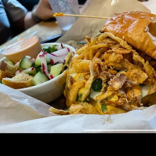 Texas Onion Straw
 &quot;cheddar and provolone cheeses, fresh jalapeño, chipotle aioli, and crispy onion straws&quot;