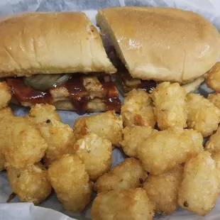 BBQ Pork Rib Sandwich &amp; Tots