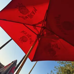 Under the patio umbrella