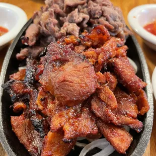 Half & Half: Bulgogi & Daeji Bulgogi (spicy pork).