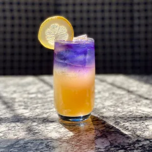 Honey Lavender Lemonade layered with Indigo Gin