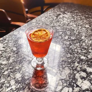 Isn&apos;t it too Dreamy?
Hendrick&apos;s Orbium Gin, Astobiza Spanish vermouth, Negroni Aperitivo Sixteen, Narano Bitter Orange Liqueur 9/13-9/17