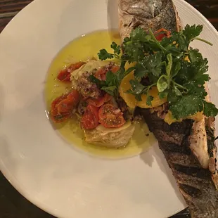 Grilled stuffed Branzino