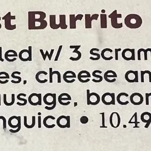 Your meat choices for the breakfast burritos