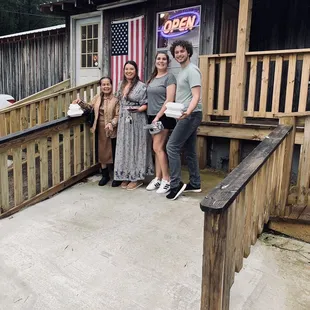 In front of the restaurant.