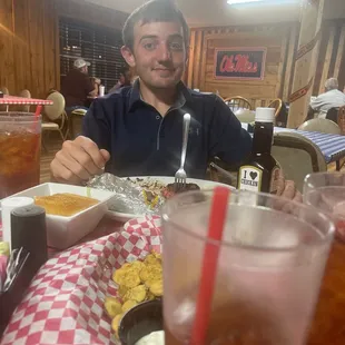 My son eating his 19th birthday ribeye!