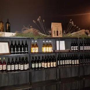a wall of wine bottles