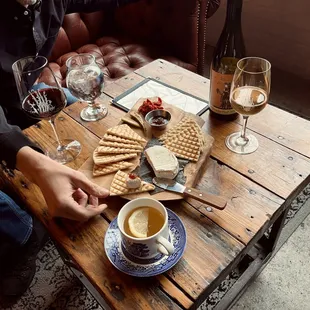 Cozy Sunday.  Delicious wine, Organic hot tea &amp; a local cheese board