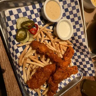 Chicken Tenders tossed in Buffalo