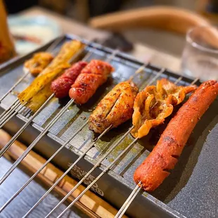 chinese sausage, pork belly, chicken wing (王中王火腿肠, 五花肉, 鸡翅)