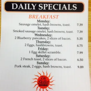 the daily specials for breakfast