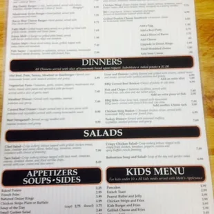 a menu for a restaurant