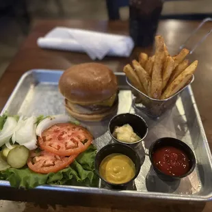 Skybox Steak Burger with fries