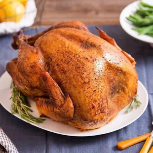 a whole turkey on a plate