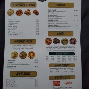 the menu of the restaurant