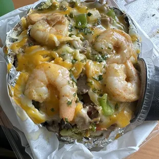 Loaded Grilled Lamb Potato added with shrimp.