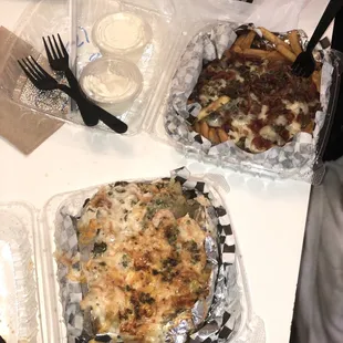 Shrimp and Snow Crab Alfredo Potato &amp; Philly Cheesesteak Fries