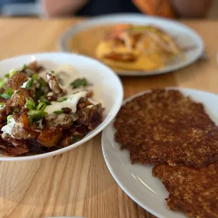 Loaded potatoes and goetta