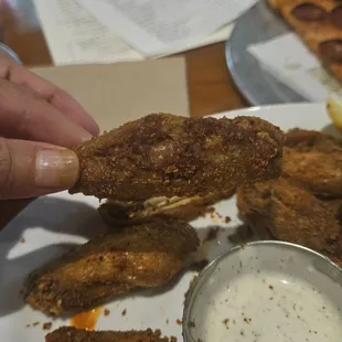 Over cooked chicken wings. All the meat was dried.