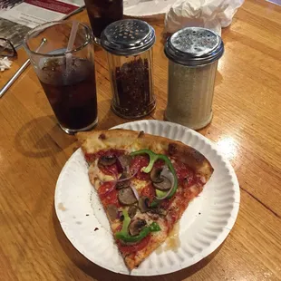 Supreme slice (I already ate one). Love their crust!  Get the lunch special - two slices any style plus drink at great price.