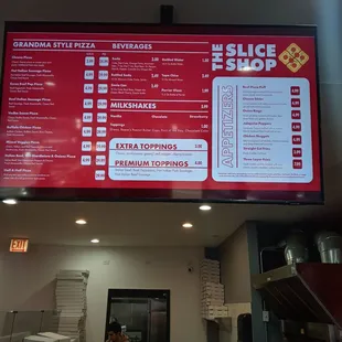 a large menu on the wall