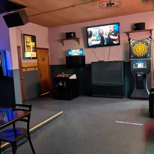 a variety of televisions and games