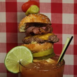 Slide Bar Bloody topped with Bacon Baby slider