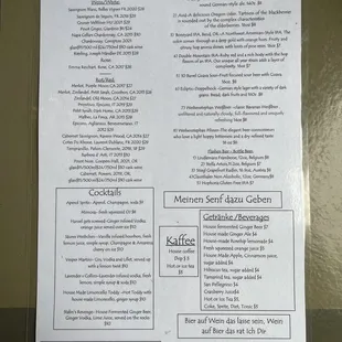Drink menu