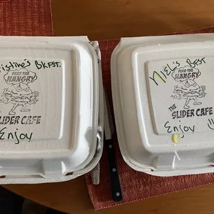 Every to go order includes a little handwritten message from the staff, and they even remembered both names!