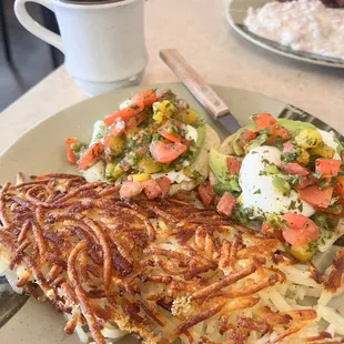 Eggs LaConner with homemade mango salsa