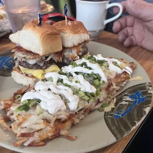 Breakfast slider and loaded hash browns