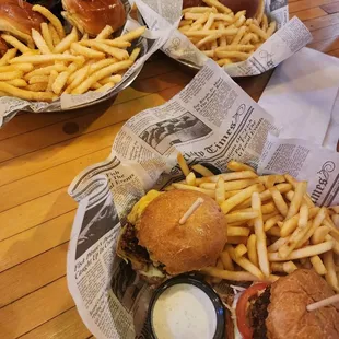 Veggie burger and fries. Chicken sandwich and parmesean fries.