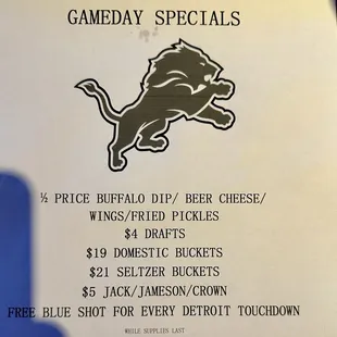 Detroit Lions Gameday Specials!