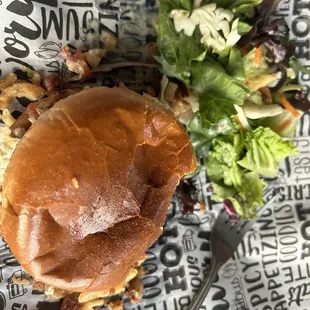 Bacon and bleu cheese hamburger with a delicious side salad. Soooooo tasty!!