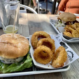 Aloha Burger, Onion Rings, Fish and Chips