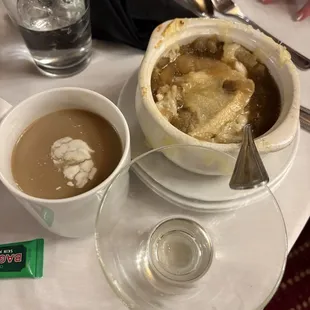"Irish coffee and French onion soup"